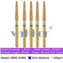 5/pk Dental Zirconia Diamond Burs & Holder Round End Taper Cutting Polishing Bur