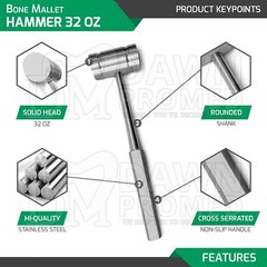 32oz Heavy Bone Mallet Hammer 11″ Veterinary Orthopedic Surgical Inst German Gr