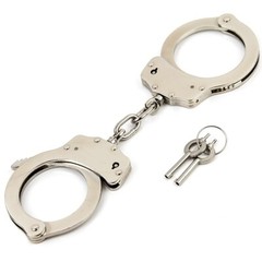 Handcuffs Professional Double Lock Metal Steel Police Security SILVER w/ Pouch