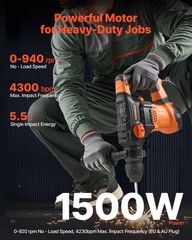VEVOR Rotary Hammer Drill Corded Drills 1-1/4″ 4 Modes SDS-Plus Chipping Hammers