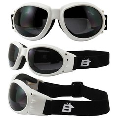 Birdz Eyewear Eagle Motorcycle Padded Goggles White Frame + Smoke Lens