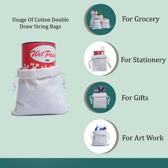6 x 8 Inches 100% Cotton Reusable Storage Premium Quality Double Drawstring Bags