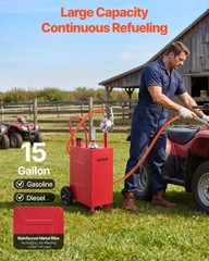 VEVOR 15 Gal Fuel Gas Caddy Portable Storage Tank with Manual Pump Wheels Red
