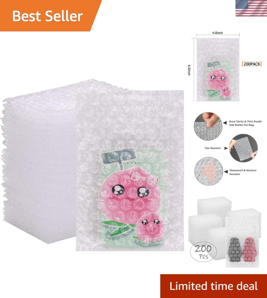 200Pack Bubble Out Bags Pouches 4″x 6″ Bubble Pouches Cushioning Packaging Ba…