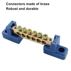 Compact 8 Position Blue Brass Screw Terminal Bus Bar for Automotive & Marine Use