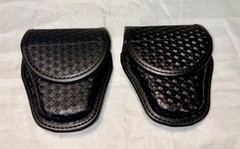Bianchi Leather Handcuff Case #7900 (Lot Of 2) Black Basket Weave Hidden Snap