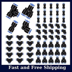 60 Pcs Push to Connect Fittings Air Line Pneumatic Kit Quick Release 1/4″ Od,NEW