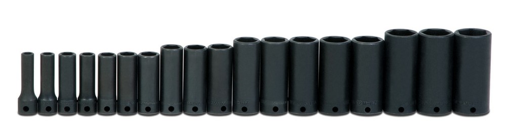 18pc 7 – 24mm, 3/8″ Drive, 6 Point Impact Deep Clip Rail Socket Set Williams USA