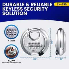 FJM Security SX-790 4-Dial Combination Disc Padlock With Shielded Hardened Steel