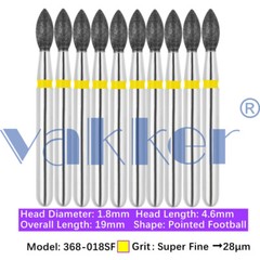 10/pk Vakker Dental Football Egg Diamond Burs Friction Grip High Speed Handpiece