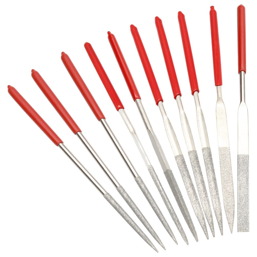 HARSKIYER 10pcs Metal File Set, 3x140mm Mini Diamond 3 x 140mm, Silver, Red