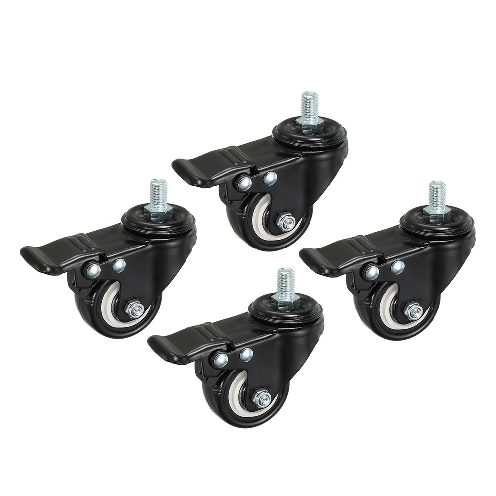 4pcs 2″ Thread Stem PU Caster for Furniture Cart, with Brake M10x15mm Thread