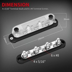 Bus Bar Terminal Block Copper Stainless Steel 4x M8 Stud 12V-48V Marine