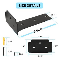 Floating Shelf Brackets,2 Pack Heavy Duty L Brackets for Shelves, 6 Inch Blac…