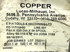 Lucas-Milhaupt 60-110 ETP CU (CDA 110) Copper 110 Wire 99.9% 0.20″ x 5# Spool