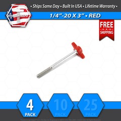 1/4″-20 x 3″ Thumb Screw Stainless Steel – Red Tee / Wing Knob – USA
