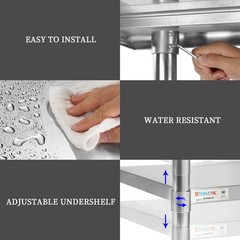 NSF Stainless Steel Prep Table 60×24 Inches 5ft, Metal Work Table with Adjust…