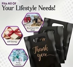 Black Gold Thank You Bags Business Retail Party Plastic Shopping 8”x12”in 100PCS