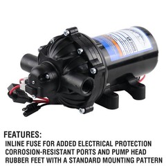 Everflo EF3000 12V Diaphragm Sprayer Pump – 3.0GPM, 60 PSI Max, 1/2″ FNPT Ports
