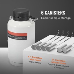 3L Aluminum LN2 Dewar with 6 Canisters & Carry Bag