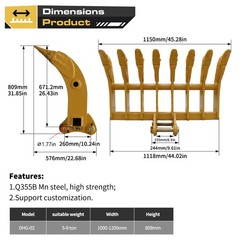 Brand New 9 Teeth Rake Attachment for 6Ton Excavator Heavy Duty Equipment USA