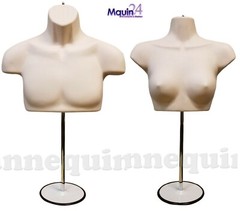 1 Set Male & Female Torso Mannequins Flesh Dress Form with 2 Stands & 2 Hangers