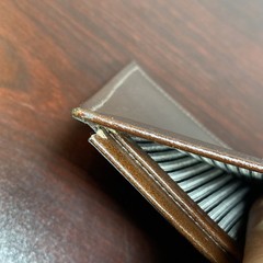 Vtg Wallet Bifold Brown Glove Cowhide Leather Striped Interior Accent Rips AS IS