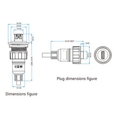 USB 3.0 Type A Panel Mount Connector Female Socket w/40″ Cable Waterproof IP67
