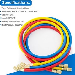 3 Pieces AC Manifold Gauge Hose Kit, Refrigerant Charging Hoses 1/4 SAE, 5FT …