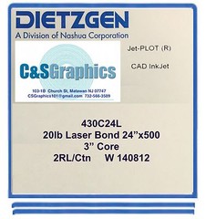 2 ROLLS 24″ x 500′ 20lb Bond Paper Wide Format Engineering Copier 3″ core