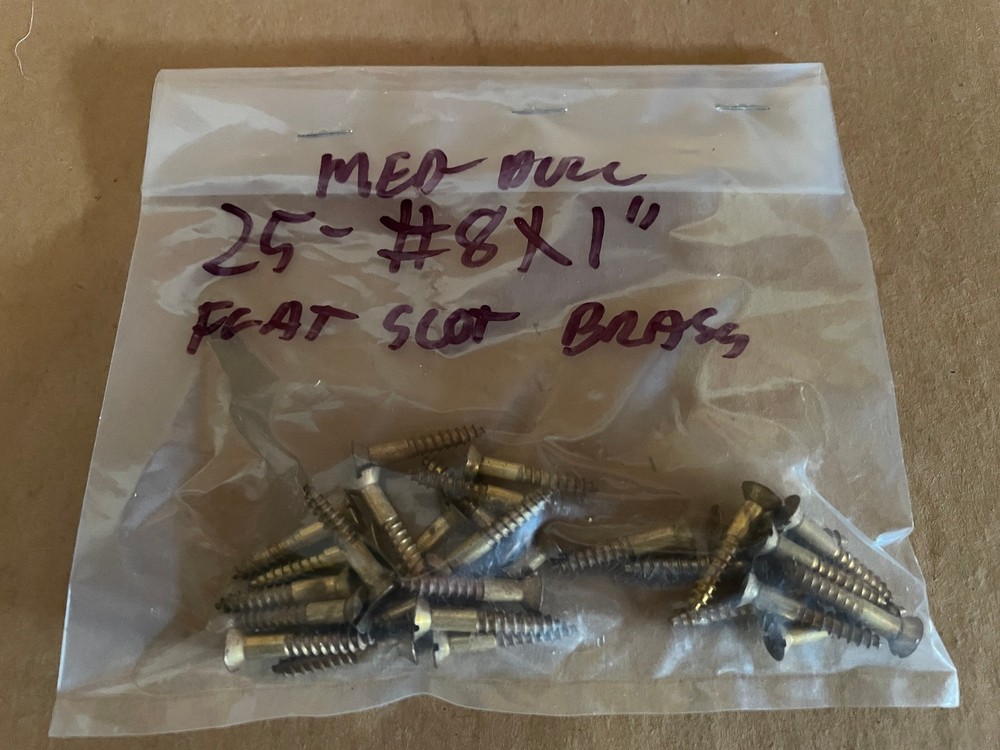 Vintage 8 x 1 ” Slotted flat head wood screws Brass Qty 25