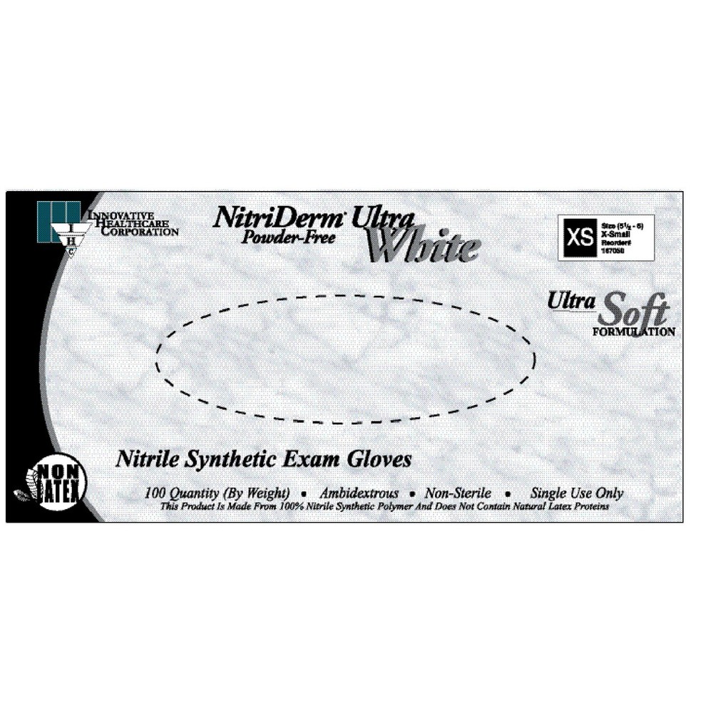 Innovative Health 167350 Nitriderm Nitrile Gloves Ultra White Extra Large 100/Bx