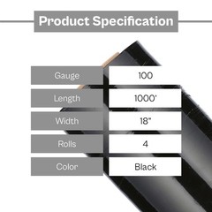 4 Rolls 18″x1000′ Cast Packing Stretch Film Shrink Hand Wrap (100 Ga) Dark Black