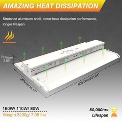 10PCS 160W LED Linear High Bay Shop Light UL Listed Adjustable 3500K/4000K/5000K