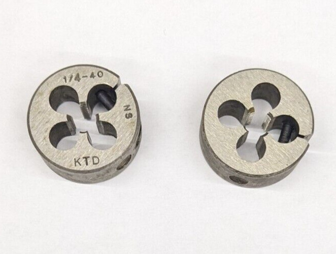 2 Kromhard 1/4″-40 Dies NS 1″ OD Carbon Steel Screw Adjusting Adjustable Die USA