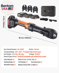 Press Tool, 18V Electric Pipe Crimping Tool for 1/2″, 3/4″, 1″ Copper Pipes, Pre