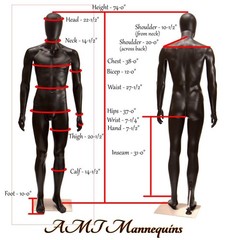 Full body male black mannequin, head and arms turn / rotate manikin +metal base