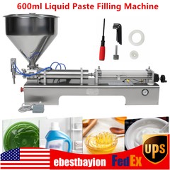 600ml Liquid Paste Filling Machine Pneumatic Bottle Pack Piston Filler + Hopper.