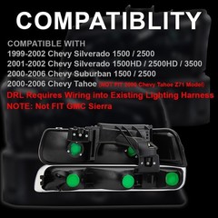 LED DRL Headlight 99-2006 Chevy Silverado Suburban Tahoe 1500 2500 Clear Chrome