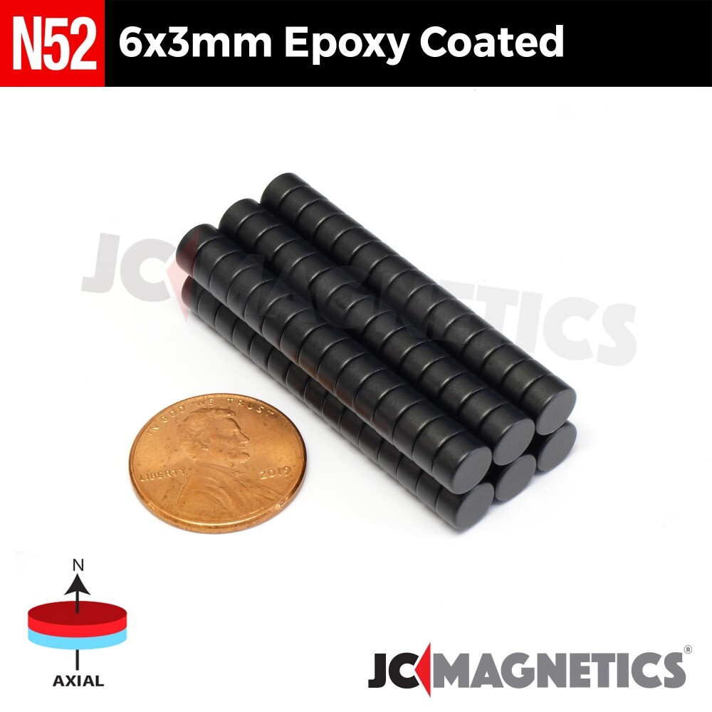 6mm x 3mm N52 Epoxy Coated Super Strong Rare Earth Neodymium Magnet Discs 6x3mm