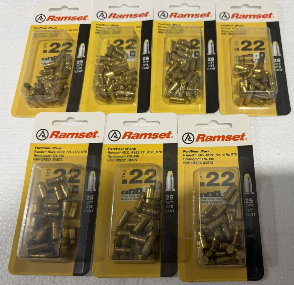 LOT OF 7 Ramset .22 Caliber Yellow Powder Shot Load 25 Pack. (Total 175 )
