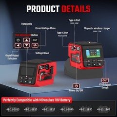 300W Portable DC Power Adjustable Compatible With Milwaukee 18V Battery USB DIY