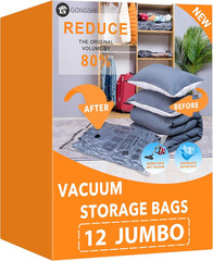 Vacuum Storage Bags Jumbo (12 x Jumbo),Plastic Packaging 12 Jumbo, silver