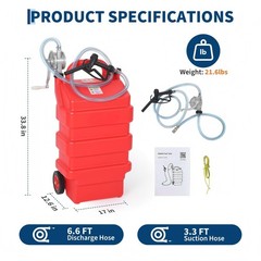 16 Gallon Portable Fuel Tank W/Manual Pump,10ft Hose Gas Caddy For Lawn Mowers