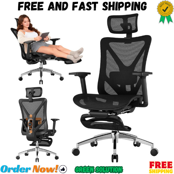 Office Chair with Footrest, 135° Reclining Desk Chair with Adjustable Lumbar Sup