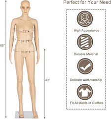 Full Body Female Mannequin Realistic Display Mannequin with 360°Adjustable Head