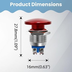 Red Mushroom Head Momentary Push Button Switch IP65 Waterproof 12V 24V 110V 250V