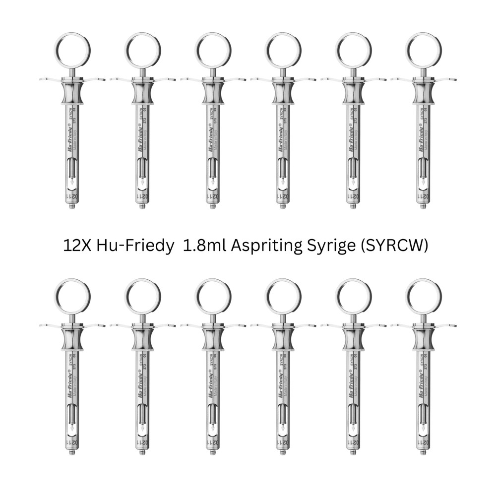 Lot of 12x Hu-Friedy CW Style Dental Anesthetic Aspirating 1.8ml Syringe SYRCW