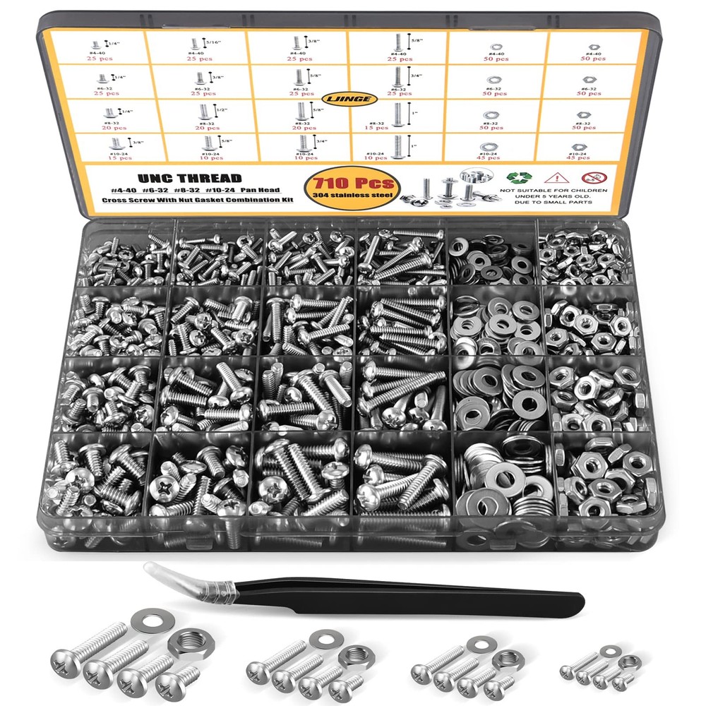 LJINGE 710Pcs Machine Screw Assortment, 4-40#6-32#8-32#10-24 Phillips Pan Hea…