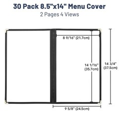 WeChef 30pcs Menu Cover 8.5×14 2 Page 4 View Double Fold Black Restaurant Cafe